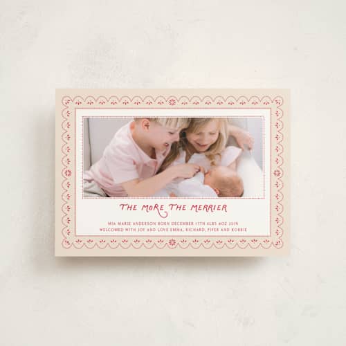 This is a cardinal babys first christmas with standard by Kanika Mathur called holiday scallop lace printing on signature in postcard