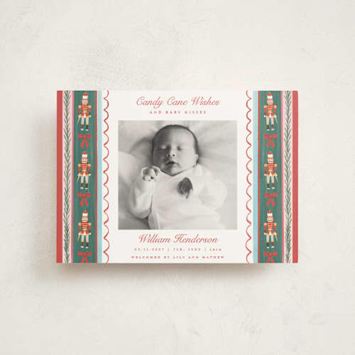 This is a candy cane babys first christmas with standard by Teju Reval called nutcracker lace printing on signature in postcard