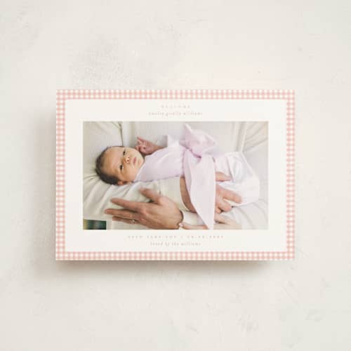 This is a blush petite birth announcements with standard by Claudia Orengo called preppy fabric printing on signature in petite