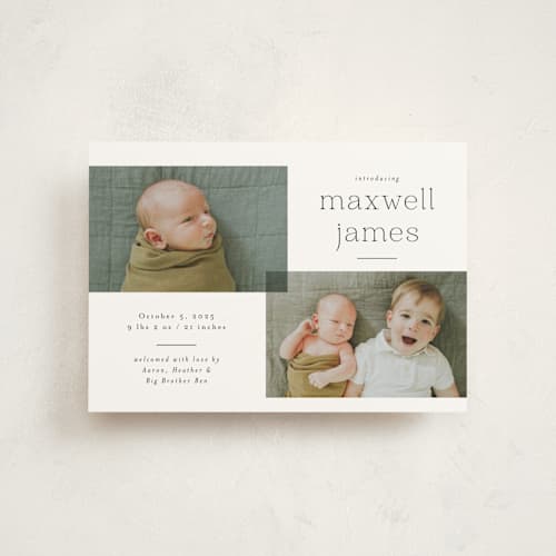 This is a galaxy petite birth announcements with standard by Emily Betts called handsome two printing on signature in petite