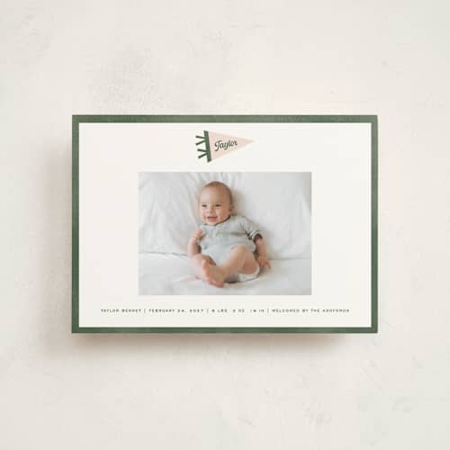 This is a ivy petite birth announcements with standard by Pixel and Hank called pennant printing on signature in petite