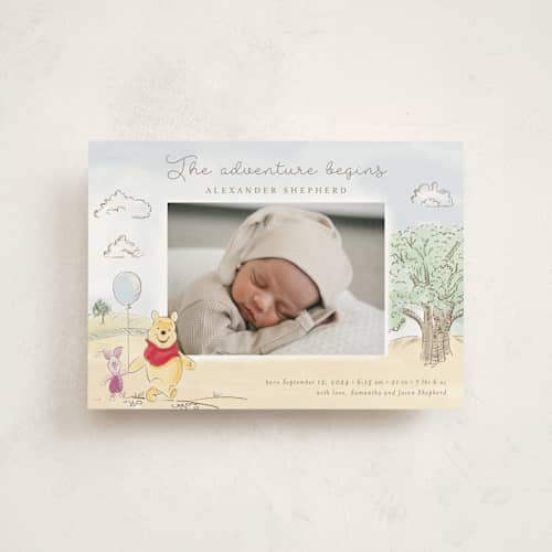 This is a sand petite birth announcements with standard by frau brandt called winnie adventure printing on signature in petite