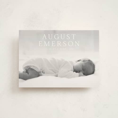 This is a cotton petite birth announcements with standard by Olivia Raufman called bold intro printing on signature in petite