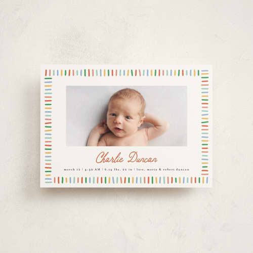 This is a rainbow petite birth announcements with standard by Maria Alou called coloring book printing on signature in petite