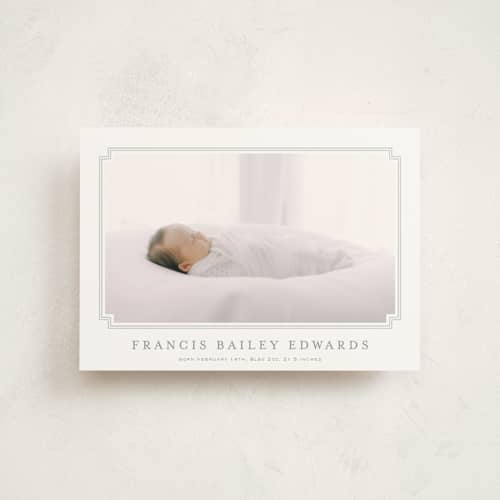 This is a fog petite birth announcements with standard by Carolyn MacLaren called first step printing on signature in petite