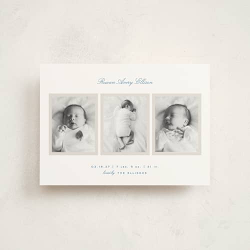 This is a tugboat petite birth announcements with standard by Alexandra Cohn called opus printing on signature in petite
