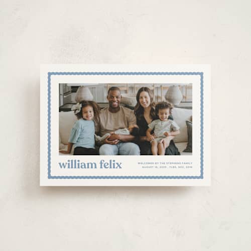 This is a water petite birth announcements with standard by Lea Delaveris called first impression printing on signature in petite