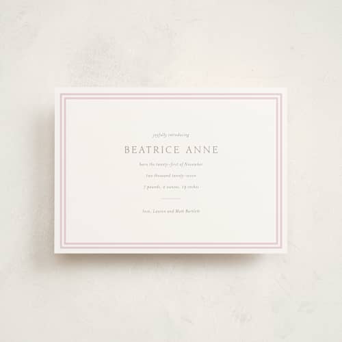This is a ballet slipper petite birth announcements with standard by Megan Davis called frolic printing on signature in petite