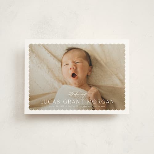 This is a icing birth announcement postcards with standard by Yaling Hou Suzuki called first glimpse printing on signature in postcard