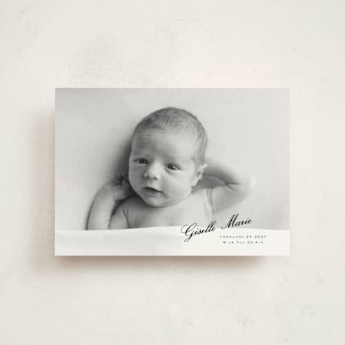 This is a galaxy birth announcement postcards with standard by Tamara Hilje called slanted printing on signature in postcard