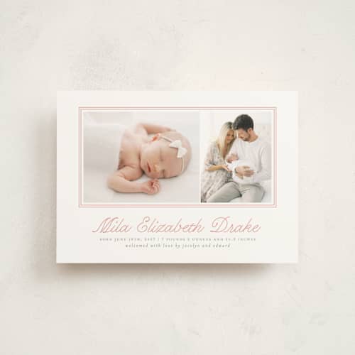 This is a melon birth announcement postcards with standard by Laura Hankins called byline printing on signature in postcard