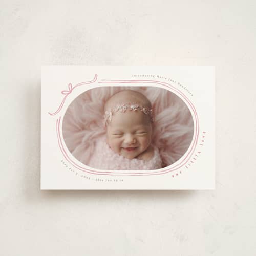 This is a gumdrop birth announcement postcards with standard by Creo Study called bundle of joy printing on signature in postcard
