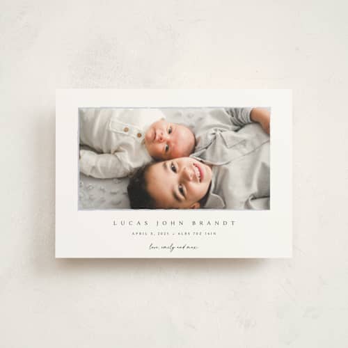 This is a shadow birth announcement postcards with standard by Kasia Labocki called border printing on signature in postcard