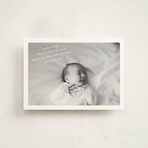 This is a january birth announcement postcards with standard by Claudia Orengo called love voucher printing on signature in postcard
