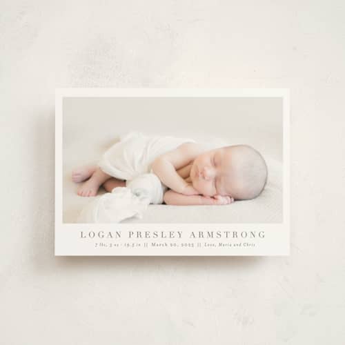 This is a fawn birth announcement postcards with standard by Megan Davis called menil printing on signature in postcard