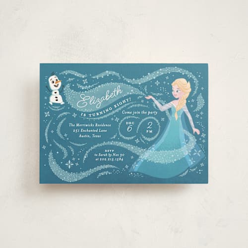 This is a frosty petite kids birthday invitations with standard by curiouszhi called disney frozen snow sparkles printing on signature in petite