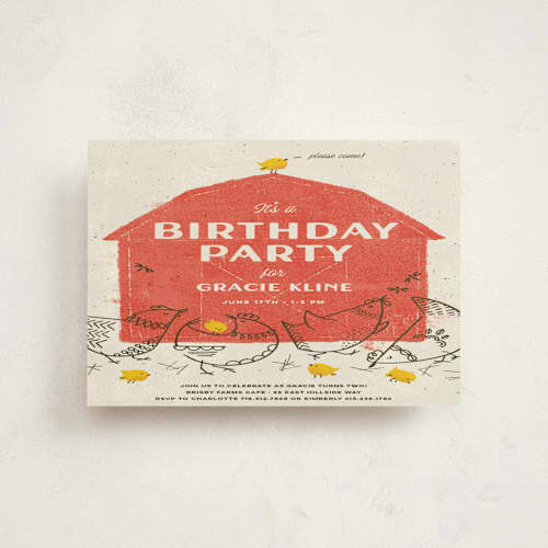This is a barn petite kids birthday invitations with standard by Kimberly Morgan called barnyard parade printing on signature in petite