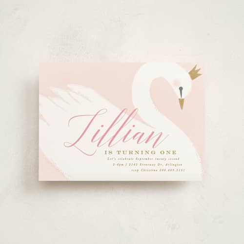 This is a ballet slipper kids birthday invitations with standard by Karidy Walker called sweet swan princess printing on signature in postcard