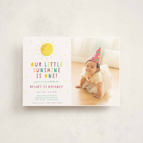 This is a petal kids birthday invitations with standard by Little Print Design called little sunshine printing on signature in postcard