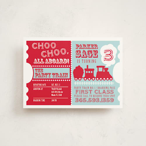 This is a classic kids birthday invitations with standard by mafy called choo choo train printing on signature in postcard