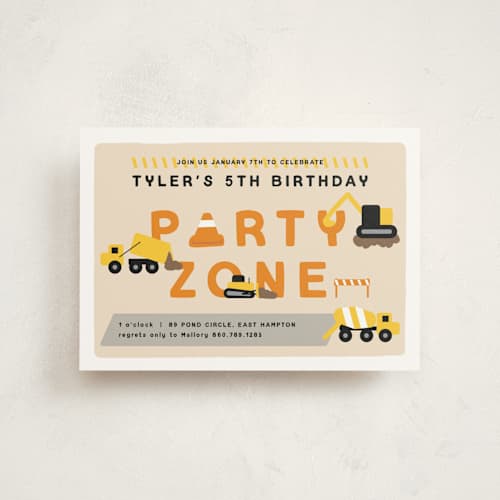 This is a lemon drop kids birthday invitations with standard by Nicole Senecal called party zone printing on signature in postcard