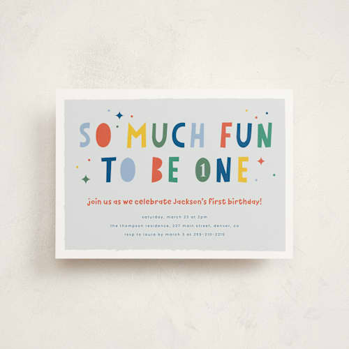 This is a dino kids birthday invitations with standard by Ashlee Townsend called one is so fun printing on signature in postcard
