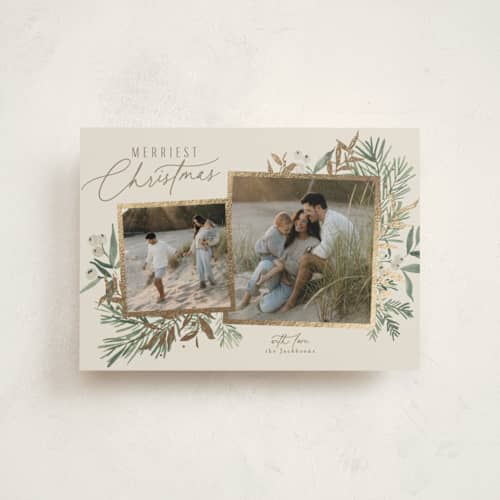 This is a ash christmas postcards with foil pressed by Everett Paper Goods called pine duo printing on signature in postcard
