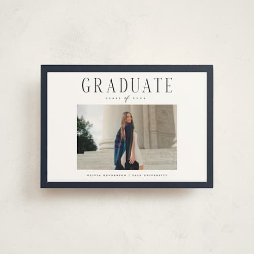 This is a navy graduation announcements with standard by Christy Hy Lee called classic layout printing on signature in petite
