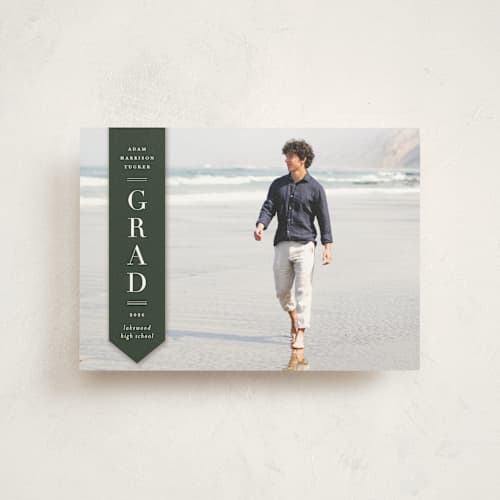 This is a pine graduation announcements with standard by Lauren Chism called classic sash printing on signature in postcard