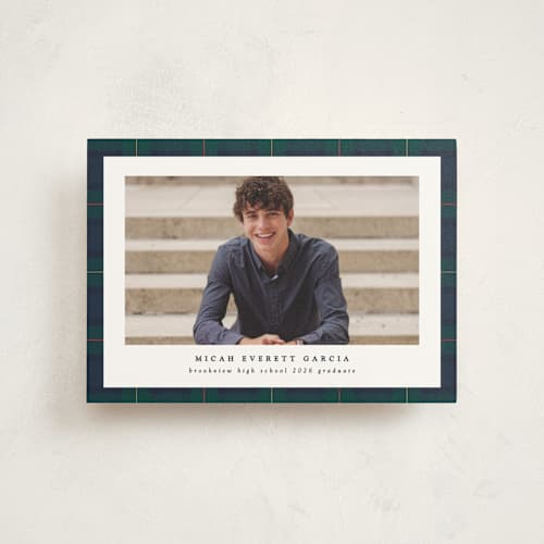 This is a academy graduation announcements with standard by Lea Delaveris called preppy plaid printing on signature in postcard