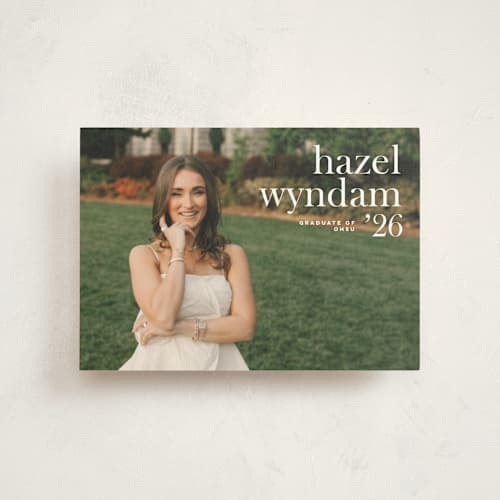 This is a moon graduation announcements with standard by Bryanna Mehner called crest printing on signature in postcard