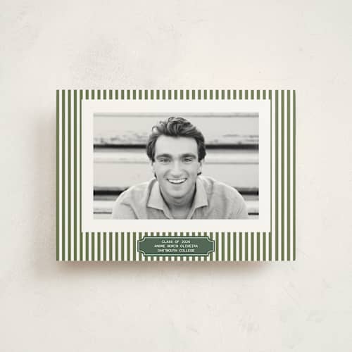 This is a pine graduation announcements with standard by Sherley Ferreira called stripes of success printing on signature in postcard