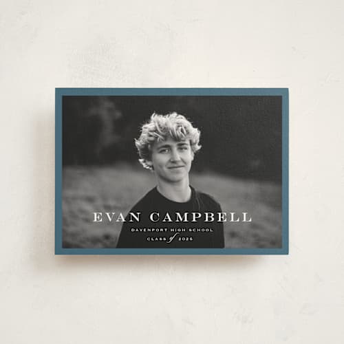 This is a rain graduation announcements with standard by Carolyn MacLaren called forever young printing on signature in postcard