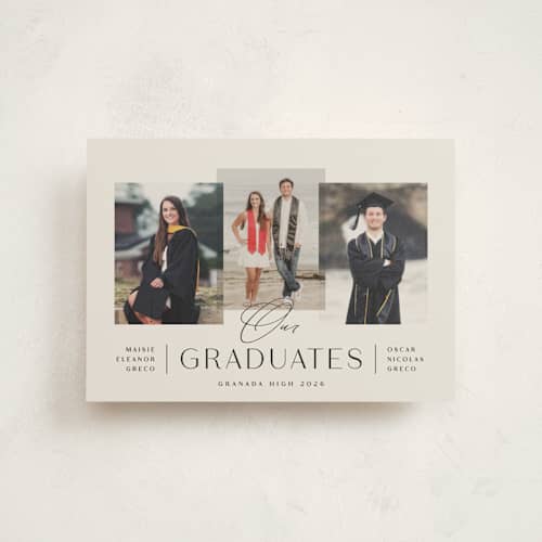This is a clay graduation announcements with standard by Olivia Raufman called our grads printing on signature in postcard
