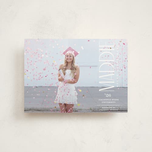 This is a snow graduation announcements with standard by Owl and Toad called pillar printing on signature in postcard