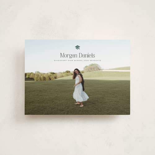 This is a fairway graduation announcements with standard by Carolyn MacLaren called elated cap printing on signature in postcard