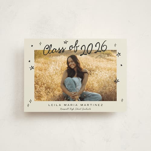 This is a cream graduation announcements with standard by Ani Somi called for the stars printing on signature in postcard