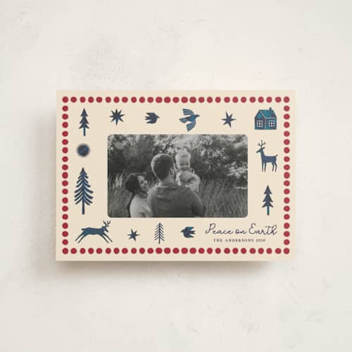 This is a navy petite holiday cards with standard by Rina Ozum called noel wishes printing on signature in petite