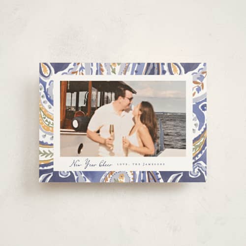 This is a marine petite holiday cards with standard by Rebecca Durflinger called painterly paisley printing on signature in petite