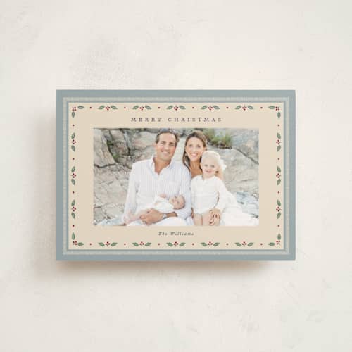 This is a wintermint petite holiday cards with standard by Robert and Stella called dainty holly printing on signature in petite