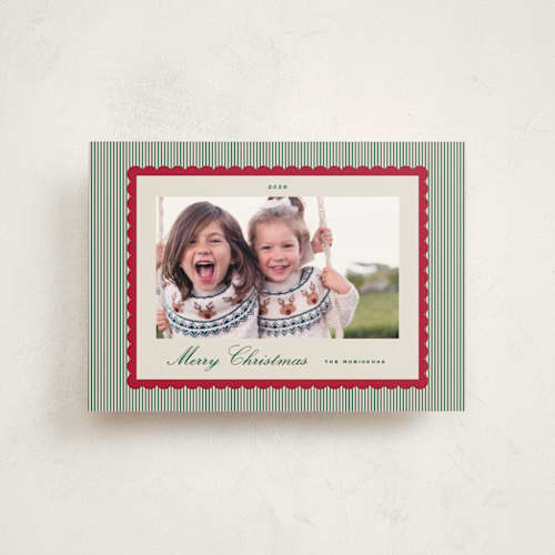 This is a holly petite holiday cards with standard by Emily Betts called stripe scallop printing on signature in petite