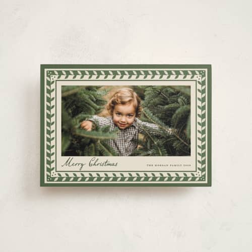 This is a pine petite holiday cards with standard by Maja Cunningham called linocut frame printing on signature in petite