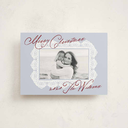 This is a fog petite holiday cards with standard by AK Graphics called lace doilie printing on signature in petite