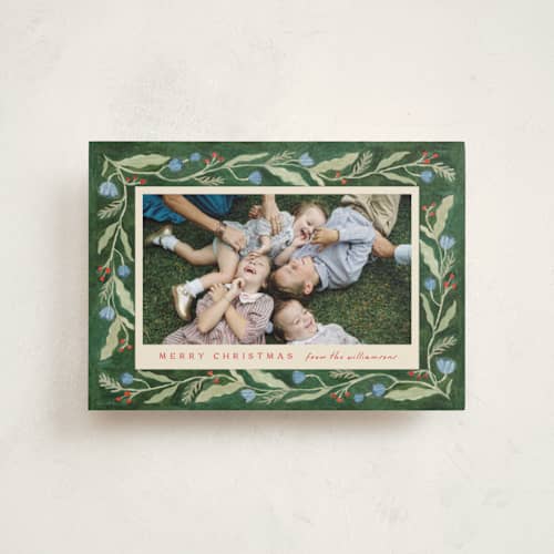 This is a pine petite holiday cards with standard by Amy Kross called verdant printing on signature in petite