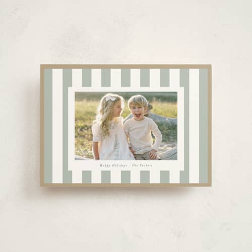 This is a sage petite holiday cards with standard by Angela Thompson called linen stripes printing on signature in petite