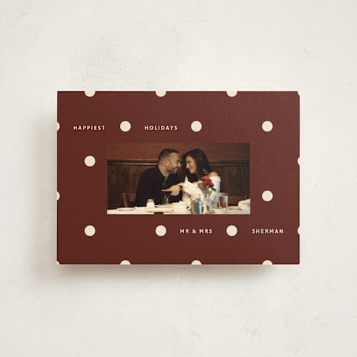 This is a mulled wine petite holiday cards with standard by Inkblot Design called jingle dot printing on signature in petite