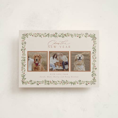 This is a mulled wine petite holiday cards with standard by Everett Paper Goods called laurel garland printing on signature in petite