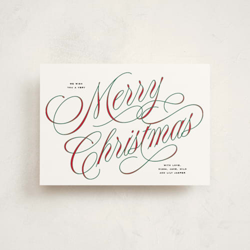This is a stocking petite holiday cards with standard by Owl and Toad called festive outlines printing on signature in petite