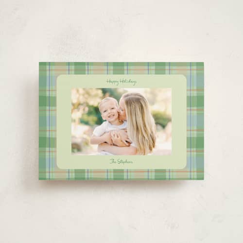 This is a pine petite holiday cards with standard by Lauren Jopling called painted holiday plaid printing on signature in petite