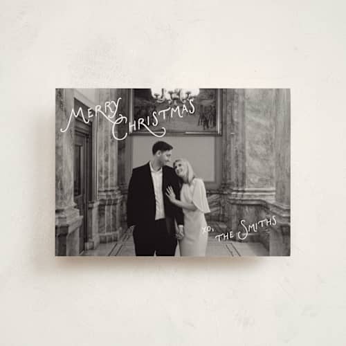 This is a snow petite holiday cards with standard by taylorVdesign called corner notes printing on signature in petite